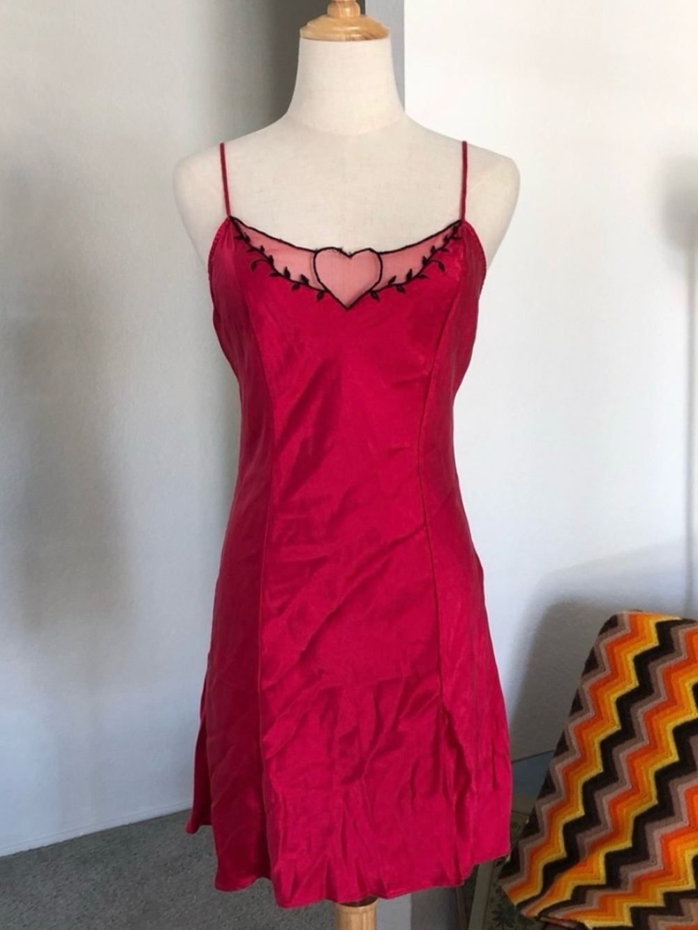 Vintage 1990s Victoria's Secret Coquette Silk Heart Thorn Mesh Mini Chemise Slip